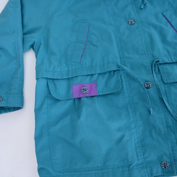 Vintage Milano Teal w Purple Trim Utility Zip Up Lined Spring 90's Jacket 18W - Picture 7 of 11